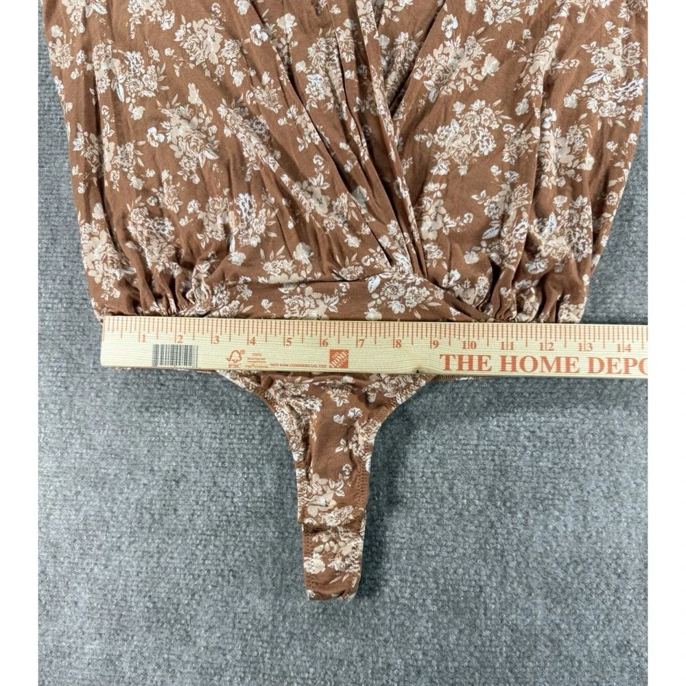 Free People Floral Surplice Wrap Long Sleeve Brown Bodysuit Top‎ Women S